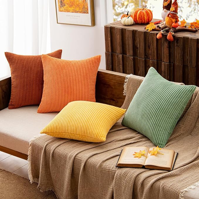 MIULEE Fall Decorative Throw Pillow Covers Yellow Rust Green 18x18 | Set of 4, Vintage Retro Fall Decor, Mix and Match Color Clash Design, Vibrant Cushion Covers for Sofa Couch Bed Living Room