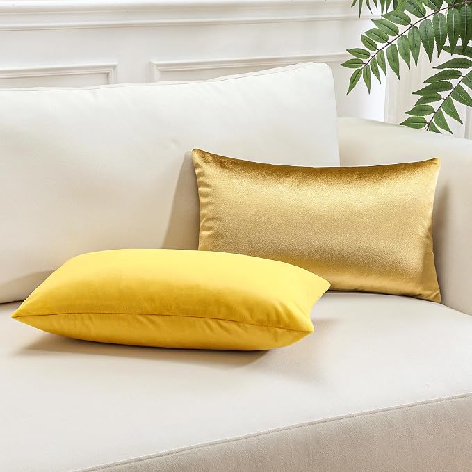 Artscope Luxury Velvet Pillow Covers Super Soft Decorative Rectangle Throw Pillow Covers Case Cushion Covers for Sofa Couch Bedroom Car Decor 16x24 Inch Shimmery Gold