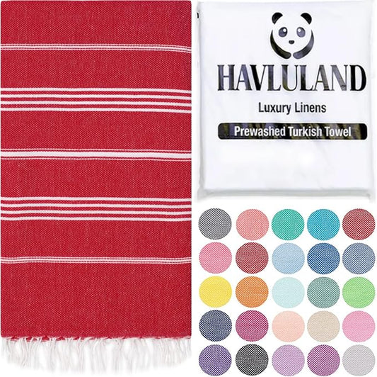 HAVLULAND Turkish Beach Towel Oversized 40"x 72" 100% Turkish Cotton, Sand Free, Extra Large, Super Soft, Quick Dry, Compact, Lightweight for Travel & Camping - Red