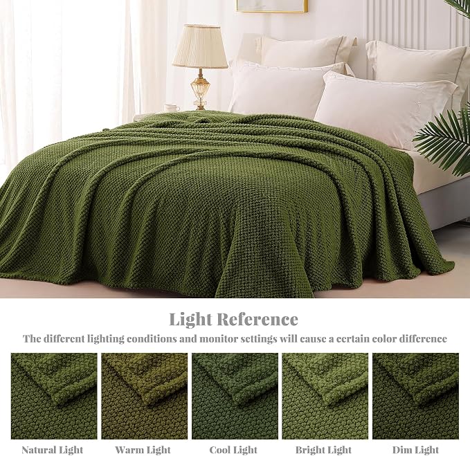 Whale Flotilla Extra Large Soft Fleece Throw Blanket for Couch | 50x70 Inch, Olive, Suitable for Sofa Chair Bed, Fluffy Fuzzy Jacquard Blankets for All Season, Lightweight and Cozy