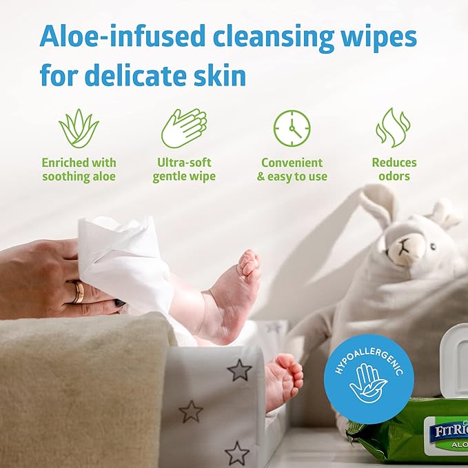 FitRight Personal Cleansing Wipes with Aloe 8x10 Unscented 600 Count | Moisturizing Body Wipes for Adults, Incontinence Cleaning, Cloth Wipes for Elderly Care & Bathing