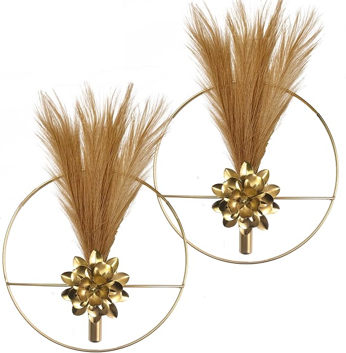 M-dazzling Gold Wall Decor Hanging Planters with Pampas Pretty Wall Decor Boho Plant Wall Decor; Metal Wall Hanging Vase;Living Room, Bedroom, Bathroom, Dining room,Plant Wall-Mounted Decor