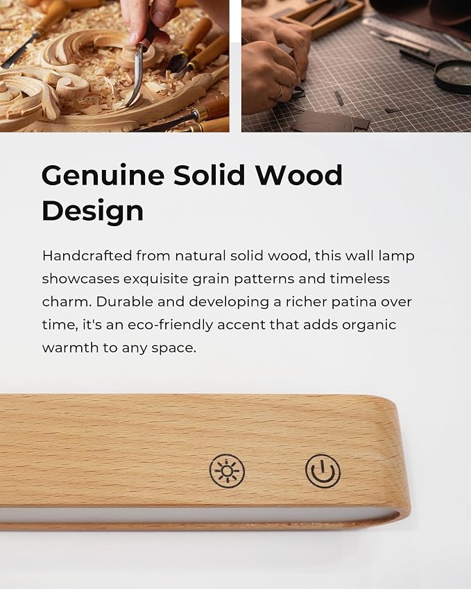 PopoIron 7500 mAh Rechargeable Wall Sconce, Battery Operated LED Wall Light for Bedroom with Remote Control & Touch, 360° Magnetic Rotation, 3 Colours, Dimmable Wood Wall Lamp, 15 RGB Colors, 1p