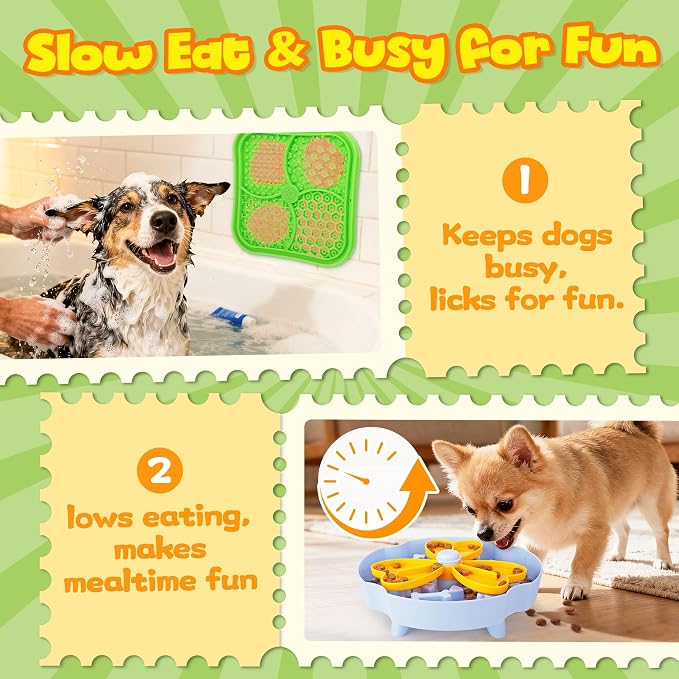 Forfon Slow Feeding Enrichment Set with Lick Mat & Puzzle Toy | Multi-Level Challenge, Mental Stimulation,Healthy Eating Habits,Puzzle Solving,Treat Play