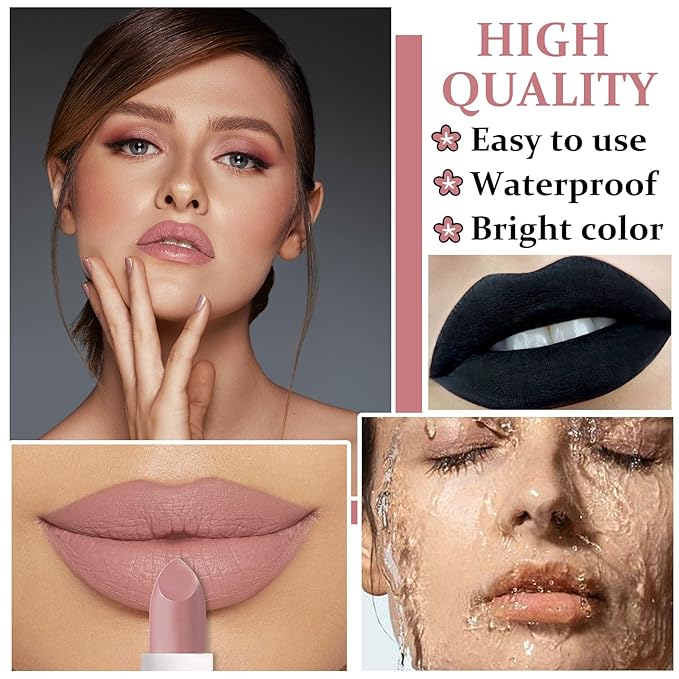 Matte Nude Lipstick Lip Gloss Non-Stick Cup Velvet Lip Stain Long Lasting Matte Lipstick for Women Lip Makeup-02 Nude