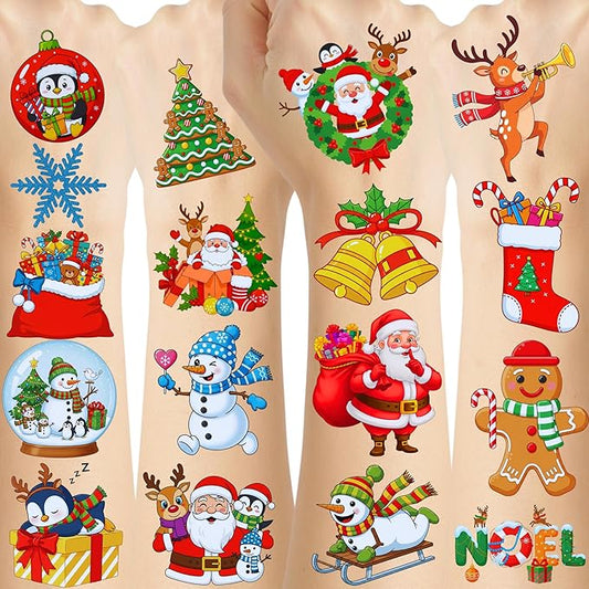Christmas Temporary Tattoos Stickers - 60Pcs Christmas Decorations Xmas Party Decorations Party Favors Goodie Bags Supplies Accessories Decor Winter Reindeer Penguin Gift Idea For Kids Youth Adult