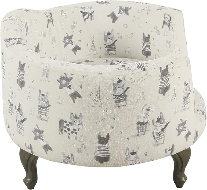 HomePop Home Decor | Upholstered Curved Pet Bed | Luxury Cat & Dog Beds & Furniture | Round Pet Bed Created with Stain Resistant Fabric, Cream and Gray, Medum