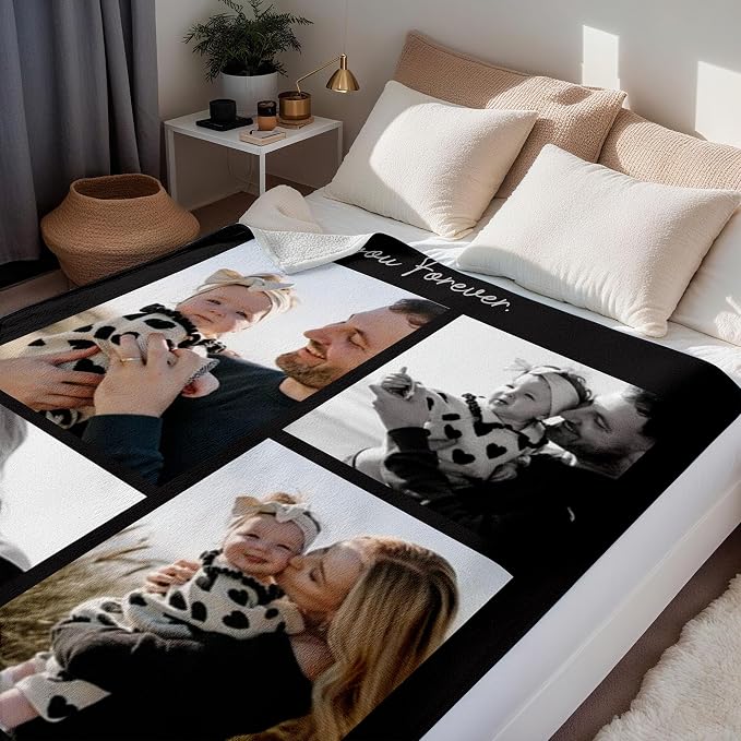 Personalized Photo Blanket for Mom Dad Couples Family Birthday Gifts,Soft & Comfy Throw for Couch or Bed–Cozy Home Décor for Living Room & Bedroom,Teen Girls Boys Throw Blankets Birthday Gifts