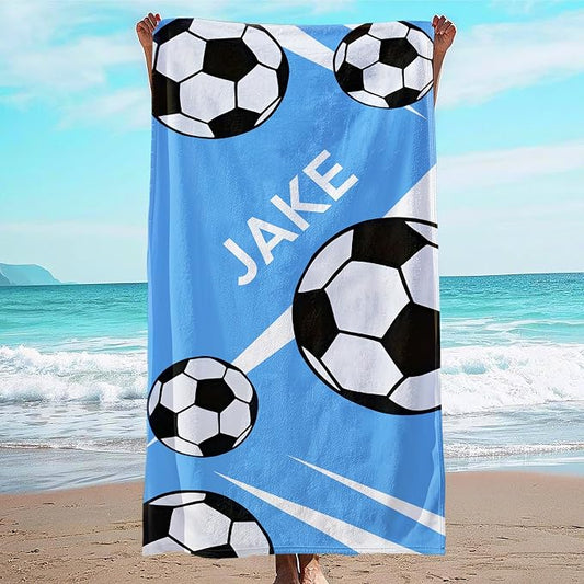 Personalized Beach Towel With Name, Custom Beach Towel with Text, Customized Football Microfiber Pool Towel, Quick Dry & Absorbent Swim Towel for Adult,Anniversary, Birthday, Summer Holiday,Vacation