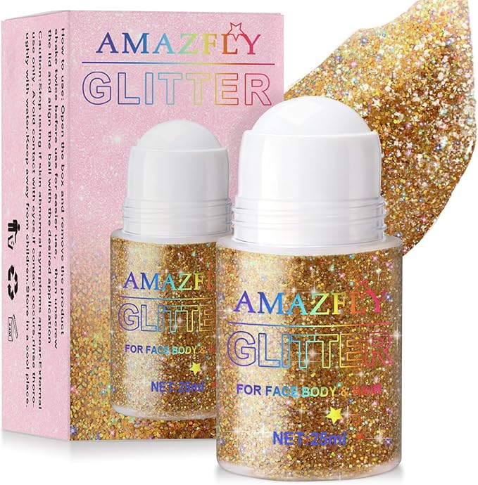 Roll-on Holographic Body Glitter Gel for Face and Hair, Chameleon Color Changing Glitter Gel Under Light, Chunky Mermaid Sequins Festival Party Rave Accessories Body Shimmer Makeup (Champagne)