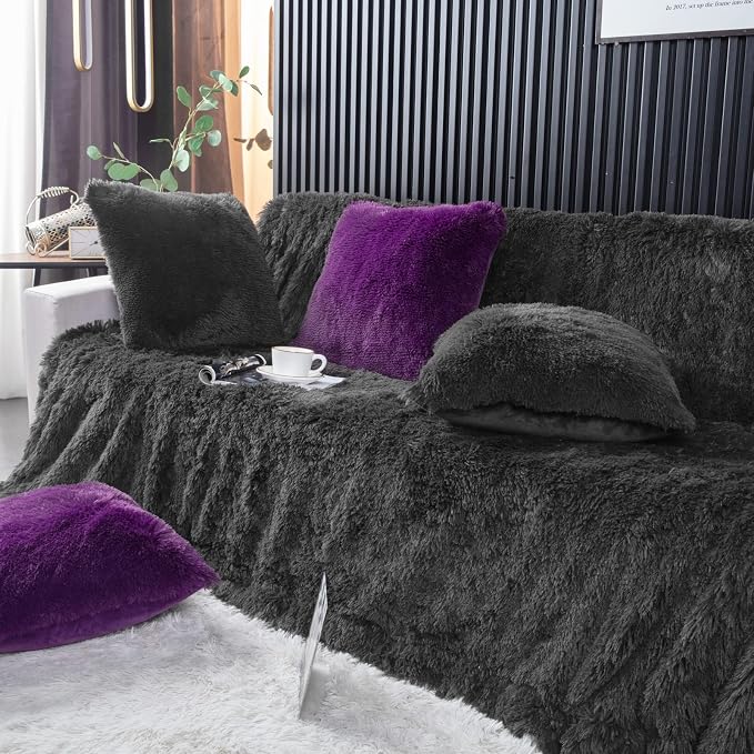 YUSOKI Long Faux Fur Queen Size Blanket, Morel, 90" x 90" | Ultra Soft, Lightweight for All Season Use, stays fluffy after repeated washes, Perfect Gifts, Machine Washable