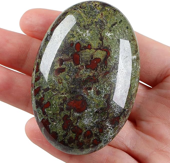 LAIDANLA Dragon Blood Stone 2.4" Large Palm Stone Healing Crystals Natural Gemstones Calming Effects Energy Balancing Reiki Polished Worry Stone Cleansing Protection Anxiety Stress Relief Therapy 1PC