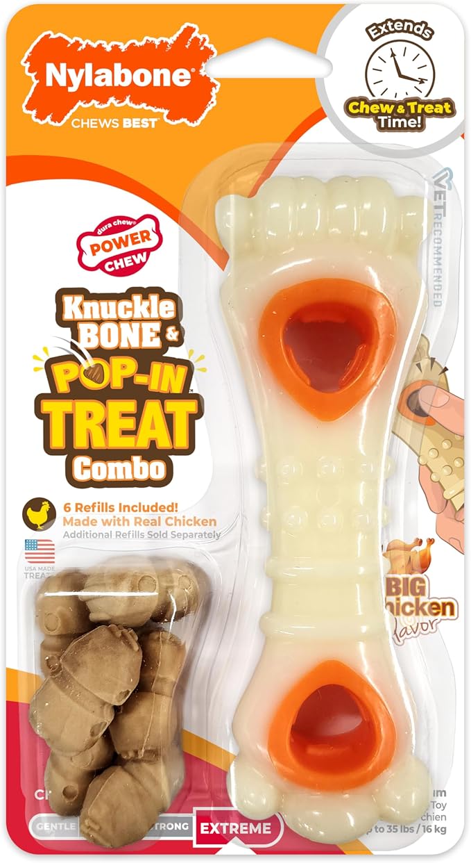 Nylabone Power Chew Knuckle Bone & Pop-In Dog Treat Toy, Medium