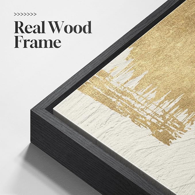 Framed Black and White Abstract Wall Art, 3 Piece Canvas Prints Paintings Artwork for Walls, Modern Minimalist Gold Beige Block Pictures for Living Room Hallway Office Wall Decor 16x24 Inch