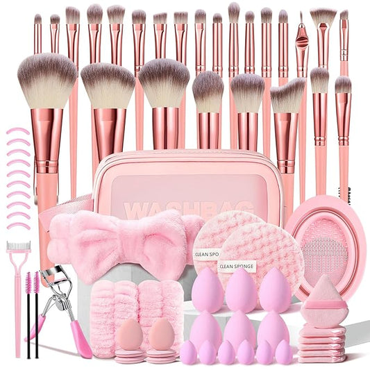 HGHDBT 70Pcs Pink Makeup Brushes Set Professional Makeup Kit Multi-functional Makeup Tool Set with Case Facial Makeup Accessories, Foundation Makeup Brush Kit Eye and Face Make up Brushes & Tools