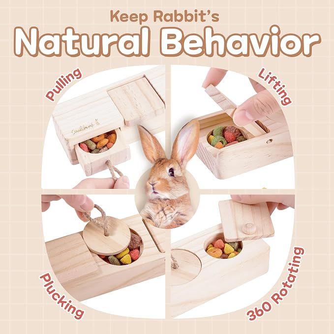SoulThink® Interactive Wooden Pet Rabbit Toys - Sniff n' Snack Bunny Chew Toys for Rabbit Treats, Suited as Guinea Pig, Hamster for Boredom, Bunny Toys for Rabbits Keep Busy (2 Sets)