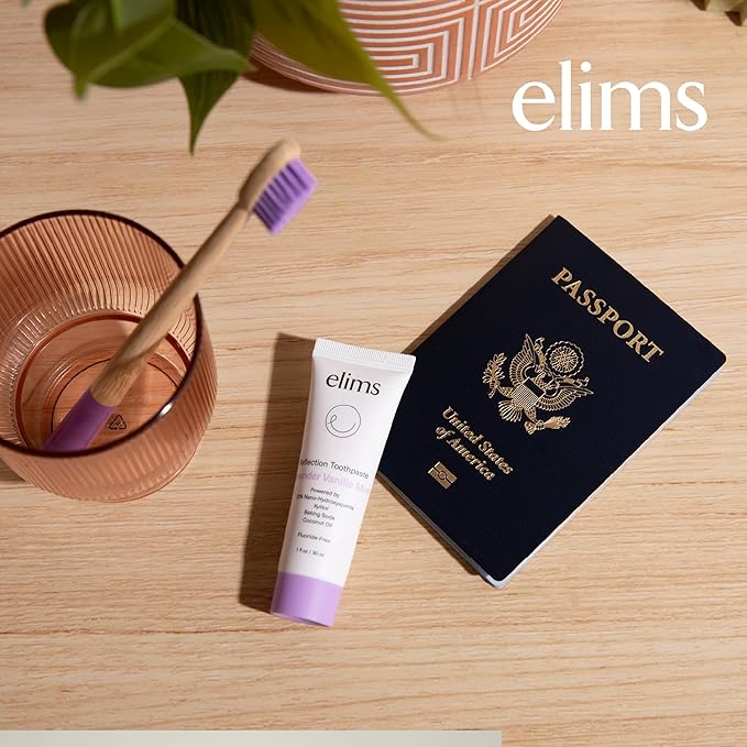 ELIMS Travel Size Nano Hydroxyapatite Toothpaste Fluoride Free - Xylitol Remineralizing Toothpaste for Whitening Sensitive Teeth - Lavender Vanilla Mint Toothpaste for Adults & Kids 1oz