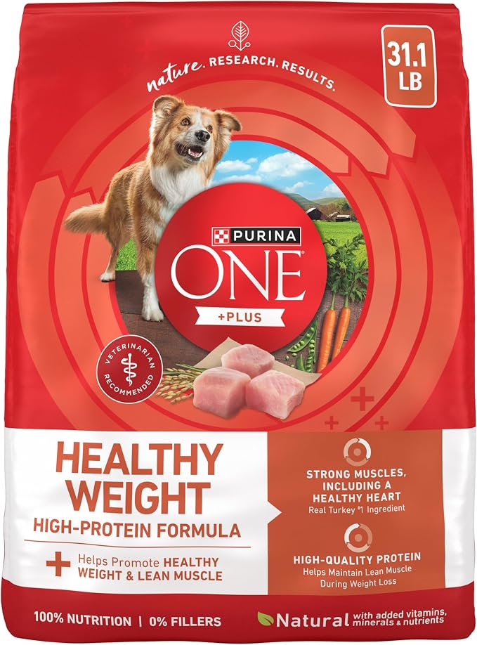 Purina ONE Plus Healthy Weight Dry Dog Food, Real Turkey, 13.1 lb Bag | High protein dog food for weight control with turkey as the first ingredient, helps promote healthy weight and lean muscle