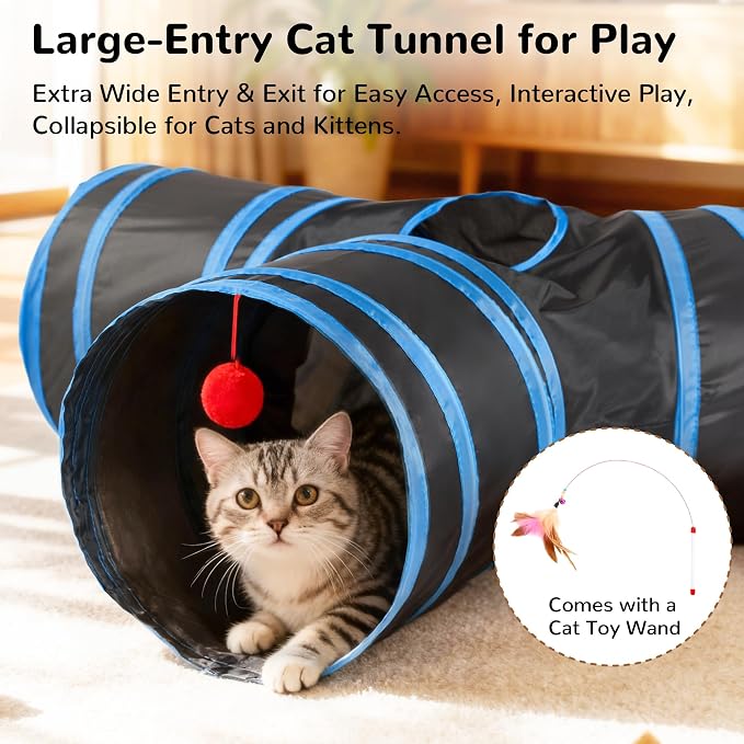 Tempcore Cat Tunnel, 3-Way Collapsible Toy, Large Size Black & Royal Blue