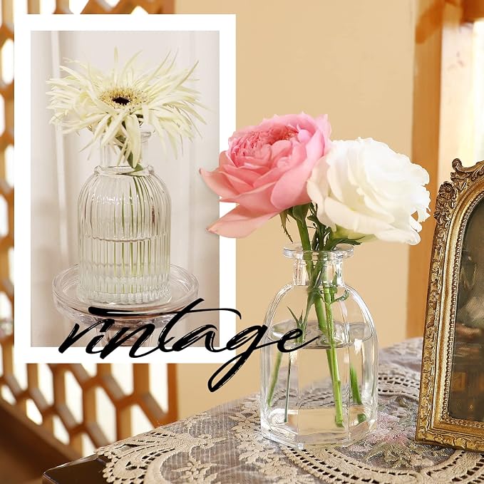 Bud Vases in Bulk 24, Small Glass Vase for Table Centerpieces | Vintage Vases Mini Clear Single Flower Vase Bulk for Wedding Decor Rustic Decorative Christmas Vases Set Home Decorations