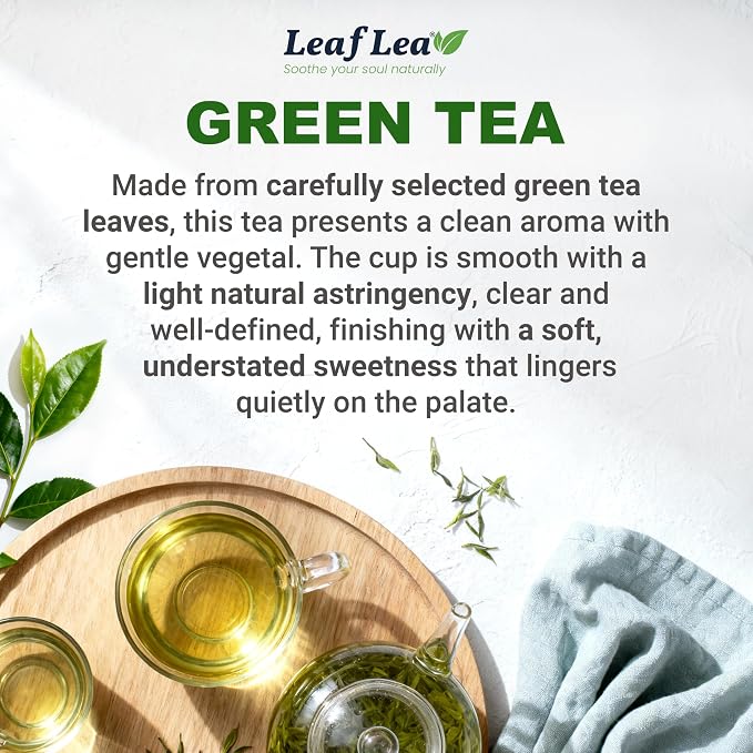 LeafLea Green Tea Bags, Pure Single-Ingredient Green Tea Leaves, 40 Count | Smooth, Refreshing & Naturally Caffeinated, Sugar-Free, Non-GMO, Individually Foil-Wrapped To Lock In Freshness