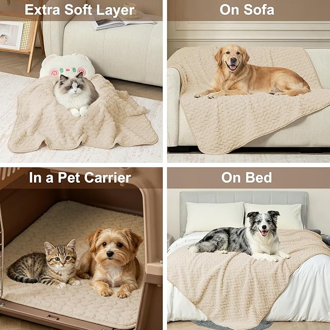 Ameritex Waterproof Dog Blanket Reversible, Leakproof Pet Blanket for Large Dogs, Soft Furniture Sofa Couch Cover Protector Washable, Fleece Cat Throw Bed, Reversible Washable Soft Plush