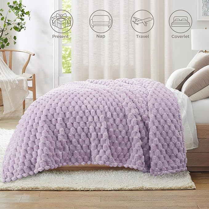 Whale Flotilla Soft Fleece Twin Size Bed Blanket Luxury 3D Jacquard, Lilac | Lightweight Coverlet Bedspread, Super Cozy Plush Fluffy Fuzzy All‑Season Decorative Blanket for Bed, Dorm Essentials, 60"x80"