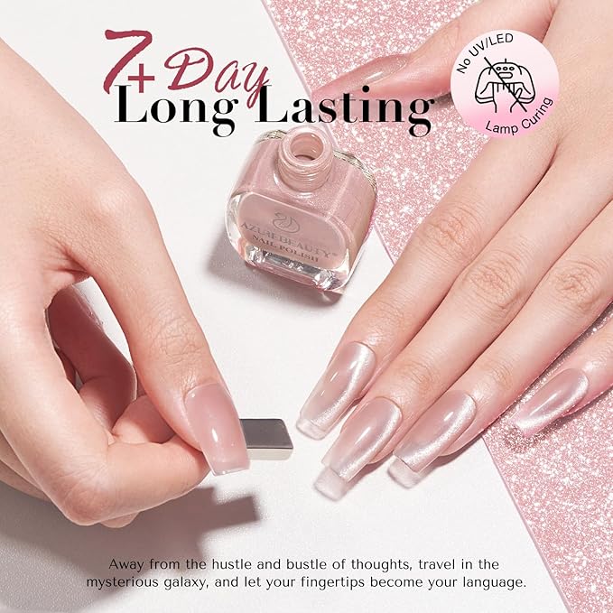 AZUREBEAUTY Cat Eye Nail Polish no Gel Fast Drying Pink Shimmer 2 Colors 10ml Natural Nail Lacquer High Shine DIY Salon Home Women Gifts