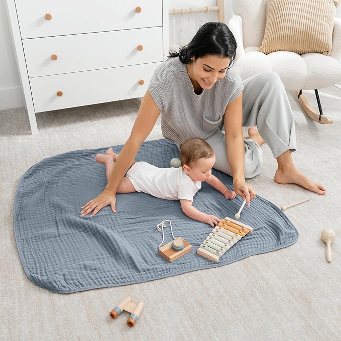 Comfy Cubs Muslin Baby Blanket 40" x 40" L - Swaddle Blankets, Pacific Blue | Soft, Lightweight, 6-Layer Cotton Breathable Baby Blankets - Comfortable, Gentle & Versatile Cotton Baby Blankets for Sleep