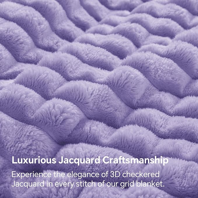 BEDELITE 3D Checked Lavender Fleece Twin Throw Blanket for Bed, 60x80 Inch | Soft Warm Fuzzy Fluffy Blanket for Couch Sofa, Lightweight Plush Cozy Throws for Home Room Decor, Gift for Women, All Season