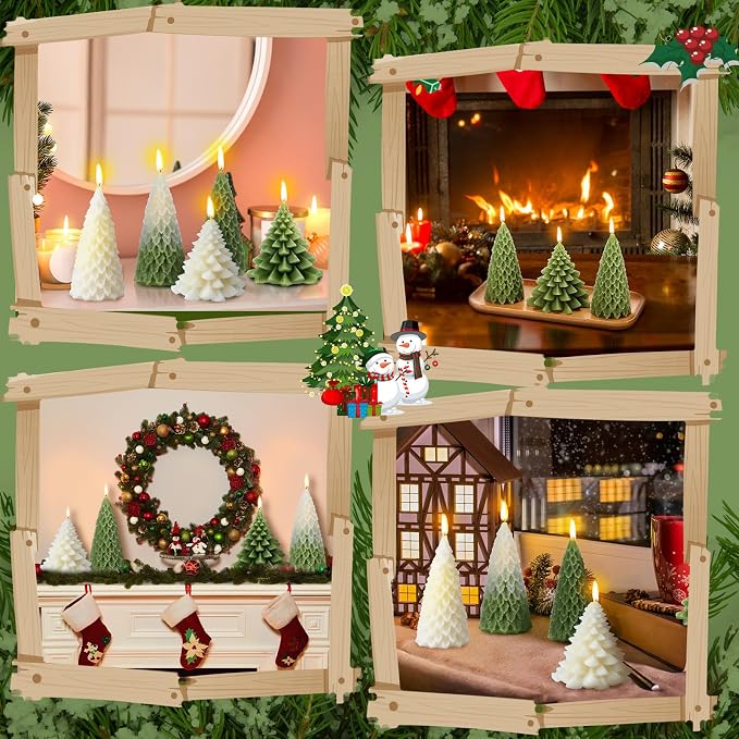 Conelist 6 Pcs Christmas Tree Candles Christmas Tree Shaped Taper Candles Decorative Xmas Wax Scented Candlesticks for Xmas Eve Winter Holiday Home Table Decoration Gift(White, Green,Assorted Style)