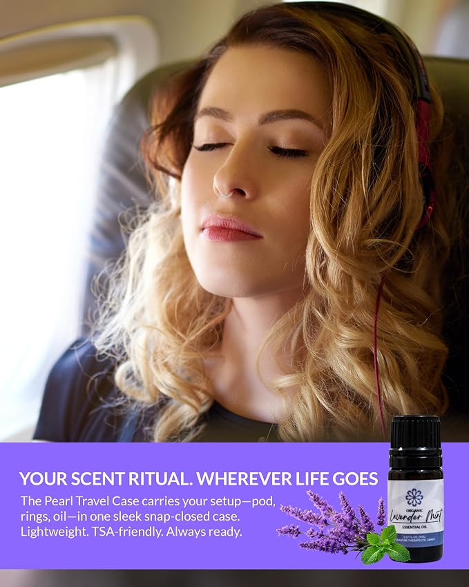 Essence Pearl Travel Case | Lavender Mint Essential Oil | Aromatherapy Nasal Diffuser & Essential Oil Carrying Case | Lavender & Peppermint Oil Blend | Travel-Friendly Kit | White Pod