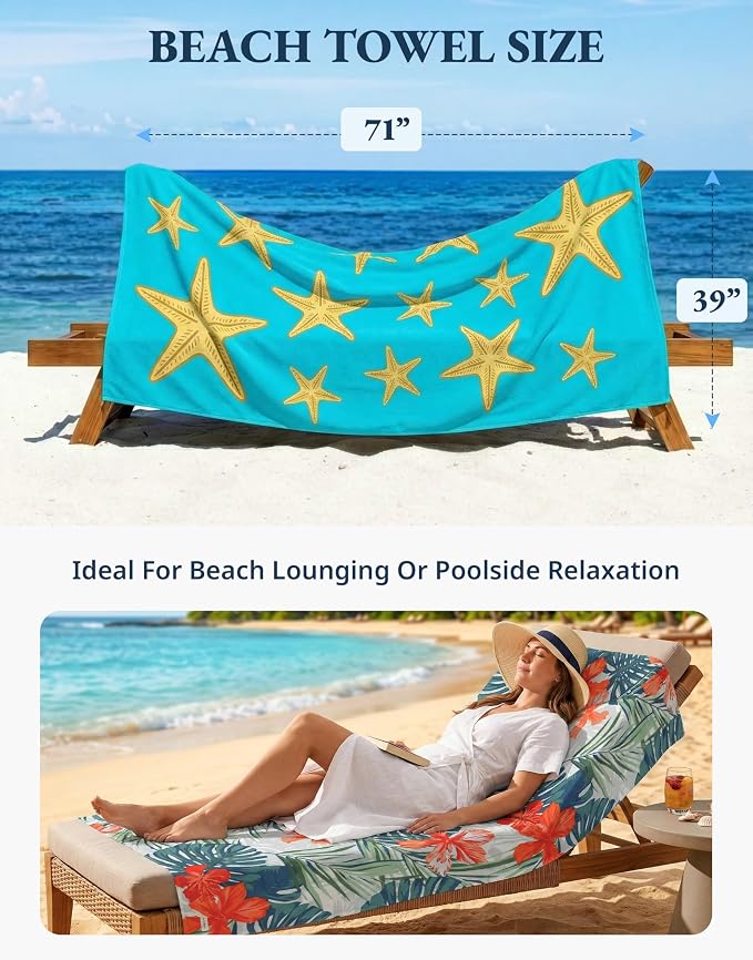 LANE LINEN Turkish Towels Set of 6, Beach Towels Oversized, Pre-Washed Pool Towel, Extra Large Beach Towel, Sandproof Beach Towel, Absorbent Travel Towel,39"x71" - Blue Shore
