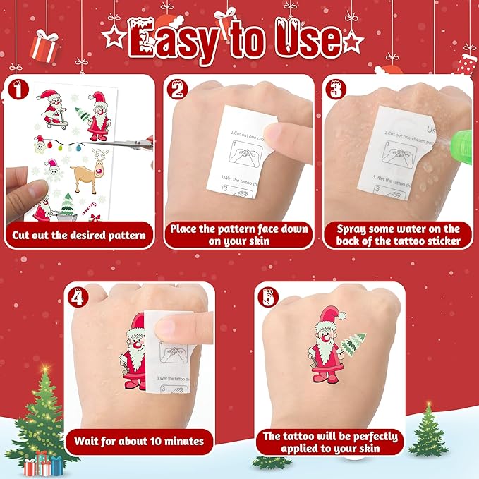 243PCS Christmas Tattoos for Kids, 12Sheets Christmas Party Favors, Luminious Xmas Tattoos Stocking Stuff, Xmas Stickers, Bulk Xmas Holiday Ugly Sweater Party Supplies Accessories Candy