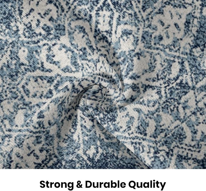 AEIOAE Boho Pillow Covers 18x18 Inch Set of 2,Carpet Pattern Throw Pillows Case,Navy Blue Ethnic Design Outdoor Decorative Square Linen Farmhouse Decor Cushion Covers for Home Sofa Bed Couch