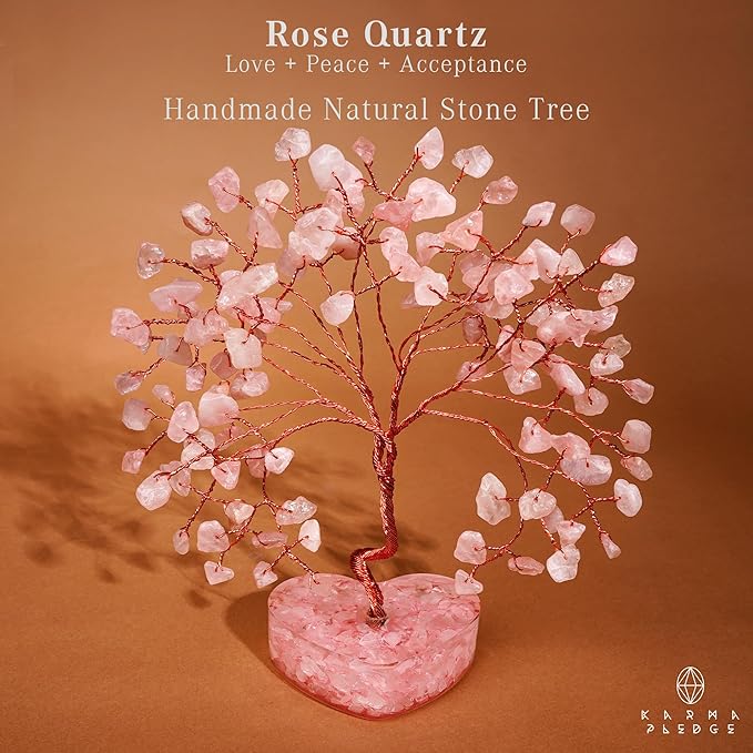 Rose Quartz Crystal Tree of Life Birthday Gifts for Women, Girls Friends, Handmade Chakra Healing Crystals Tree for Home Office Decor, Positivity, Good Luck, Money, Unique Gifts for Her Mom, Sister