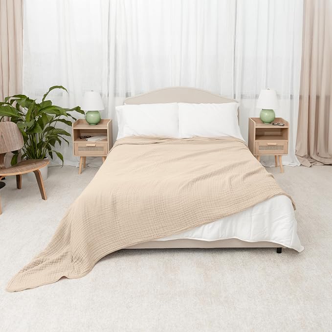 Comfy Cubs Adult Muslin Blanket 108x90” King Swaddle Blankets, Sand | 6 Layer Soft, Breathable & Lightweight Muslin Adult Blanket - Machine Washable & Designed in the US Bedding for All Seasons