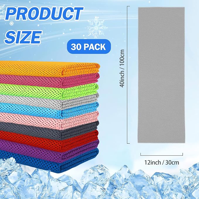 60Pack Cooling Towels Bulk Ice Microfiber Wraps for Neck and Face | Large Size 40"x12" Breathable Soft Chilly Sweat Rag Neck Towels for Workout Gym Yoga Golf Running Sport Multicolor