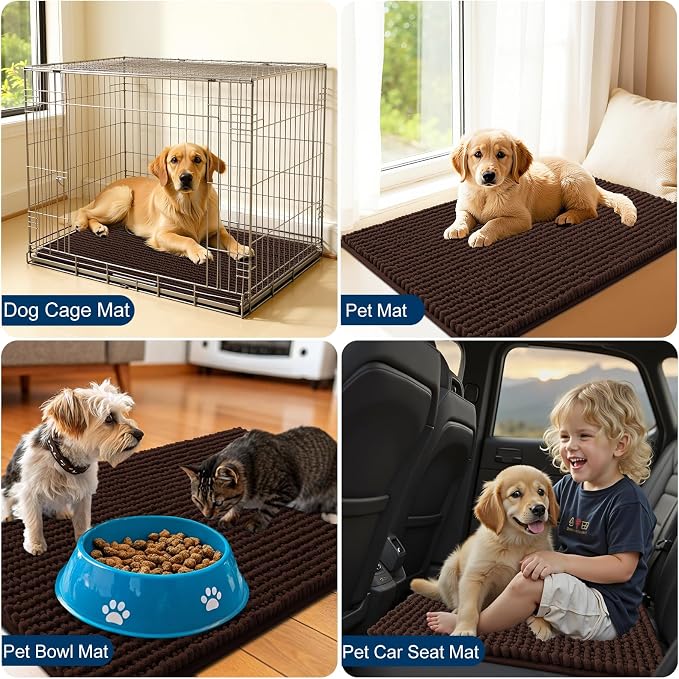 OLANLY Dog Door Mat for Muddy Paws 59x24, Extra Absorbent Chenille Mud Mat | Brown, Absorbs Moisture and Dirt, Non-Slip Machine Washable Doormat, Quick-Drying Indoor Entryway Floor Mat for Dogs