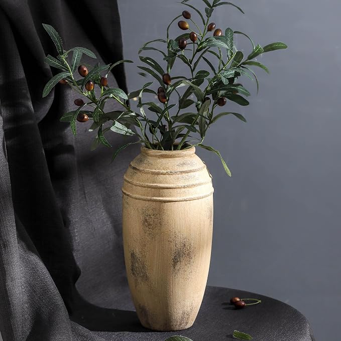 Large Ceramic Rustic Vase,12.87 Inch Tall Vintage Vase for Home Decor | Farmhouse Flower Vase for Living Room, Bedroom, Shelf, Entryway, Table Decor and Housewarming Gift