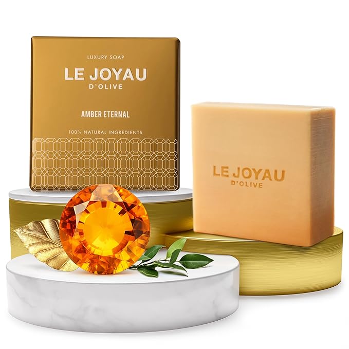 LE JOYAU D'OLIVE LJO Naturally Made No Perfume Soap | Enriched with Essential Oils | Handmade | All-Natural Ingredients | Amber Eternal | Great as a Gift | Designer Soap For Men & Women | Pack of 1