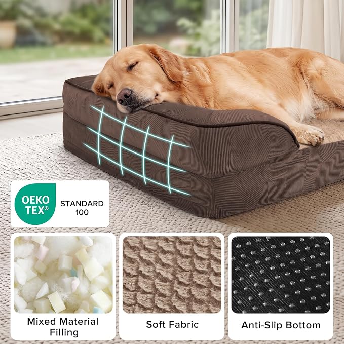 Jumbo Orthopedic Dog Bed for Extra Large Dogs, Waterproof, Egg-Crate Foam Dog Couch Bed with Washable Removable Cover, Waterproof Lining and Nonskid Bottom