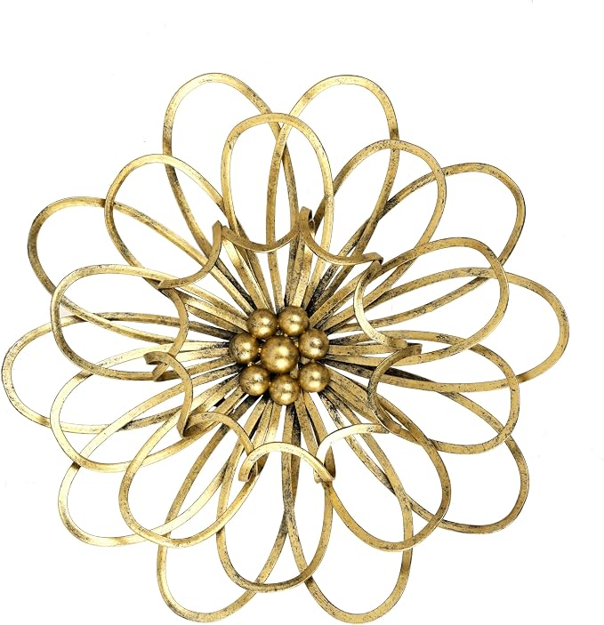 Remenna Metal Flowers Wall Decor, Metal Rustic Wall Art Decoration Farmhouse Wall Decorations Multiple Floral Hanging Decor for Bathroom Living Room Home Office Garden Kitchen 13inch (Rustic Gold)
