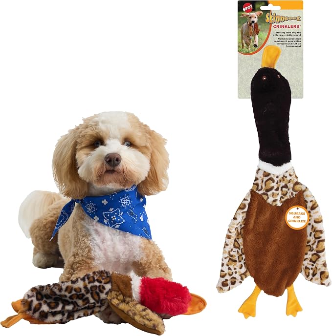 SPOT Skinneeez Crinklers Bird - Stuffing-Free Dog Toy with Crinkle & Squeaker Sounds, Durable for Light to Moderate Chewers, Tug Toy for Small Dogs & Puppies, 14in
