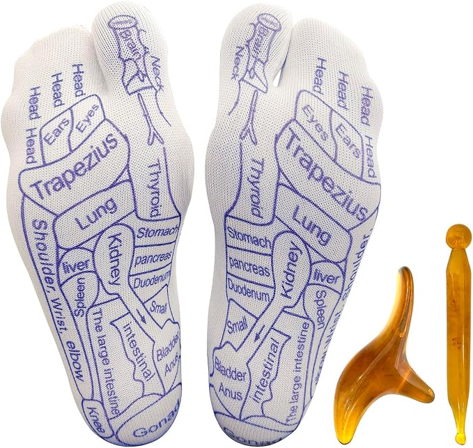 BIRDDIE Acupressure Reflexology Socks Physiotherapy Massage Relieve Tired Feet Reflexology Socks with Massage Tools for Women and Men (Women)