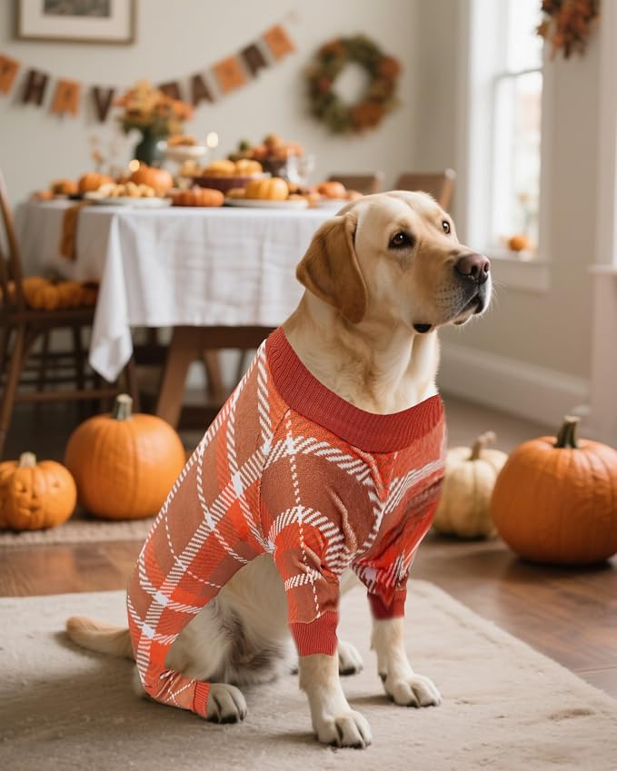PET SHOW 4 Pack Plaid Fleece Dog Pajamas Warm for Extra Large Dogs | Soft stretchy dogs onesies,boy girl pjs with sleeve,holiday jumpsuit costume for large pets,XXL
