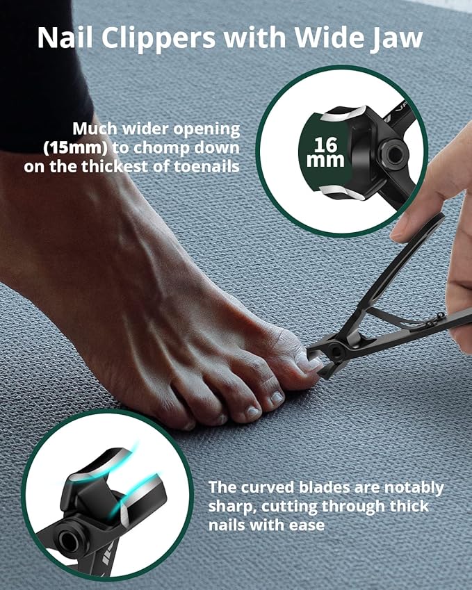 Nail Clipper Set 2 Pack, Heavy Duty Toenail Clippers for Thick Toenails and Sturdy Finger Nail Clippers with Catcher, Ultra Sharp Stainless Steel Nail Cutter for Men Women Adult