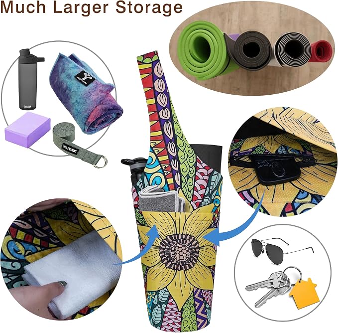 Yoga Mat Bag - Long Tote with Pockets - Holds More Yoga Accessories - Yoga Bag Fit Most Size Mats - Yoga Mat Carrier