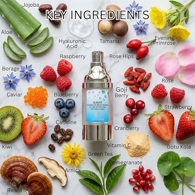 YUNASENCE ILIGHT Organic Advanced Illuminating & Line Smoothing Eye Treatment, 0.5oz. For Dark Circles, Puffiness, Fine Lines.