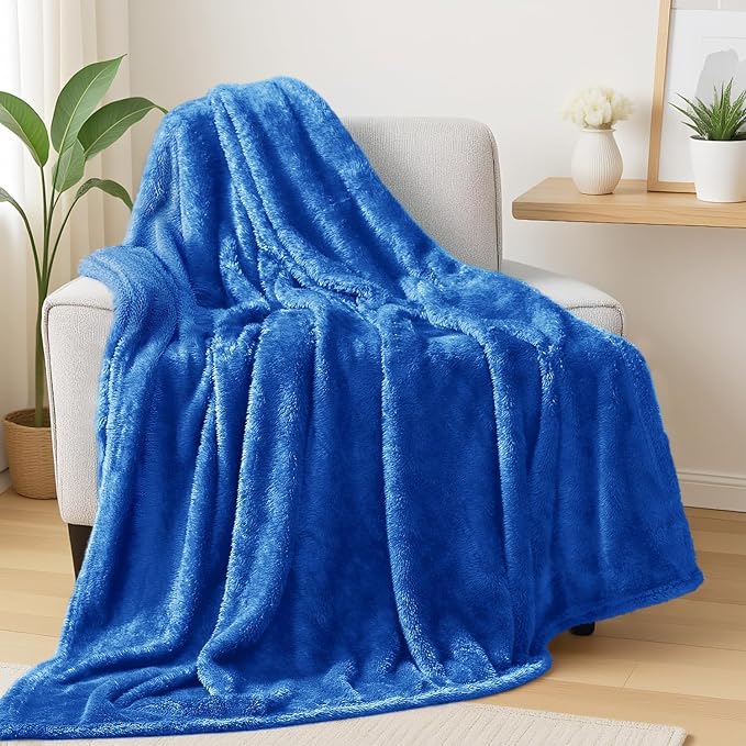 Exclusivo Mezcla Fuzzy Large Fleece Throw Blanket for Couch, Cobalt Blue | 50x70 Inches, Super Soft and Cozy Throw, Plush Fluffy Blanket for Sofa, Bed, Bedroom, Home Decor, All Season
